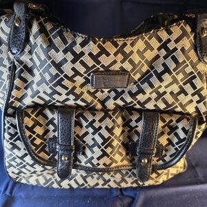 Tommy Hilfiger Black and Tan Tote Bag